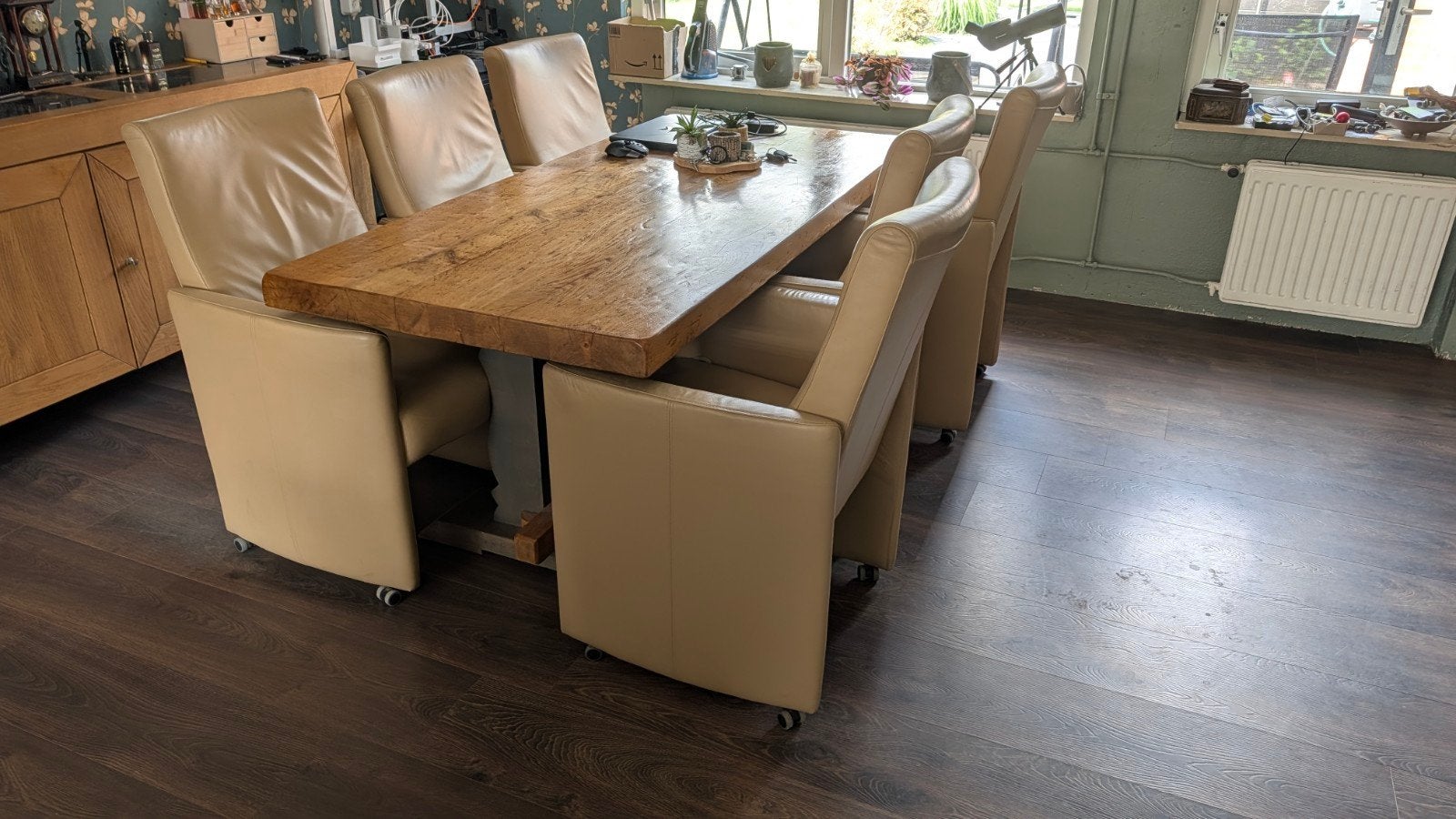 lederen eetkamerstoelen 6x, Ophalen, Gebruikt, Wit, Leer