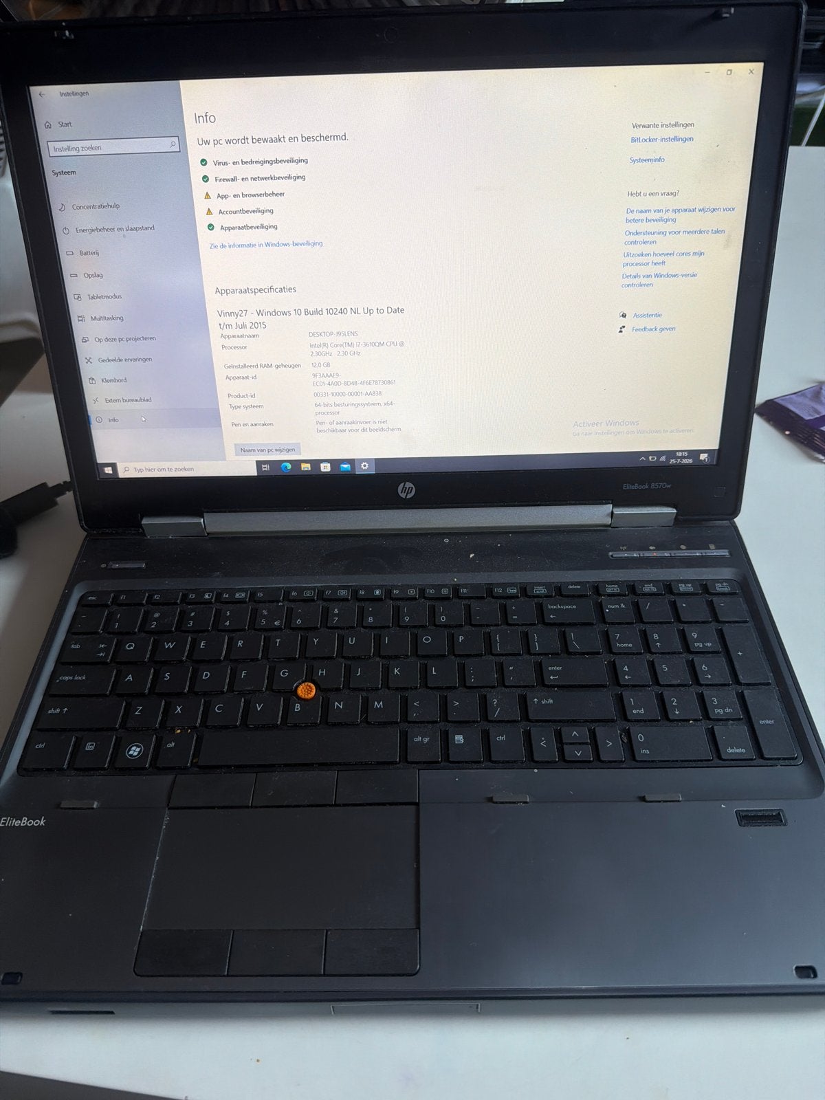 HP EliteBook 8570w - i7-3610QM, 12GB RAM, Windows 10, Computers en Software, Windows Laptops, Gebruikt, 15 inch, HDD, SSD, 2 tot 3 Ghz