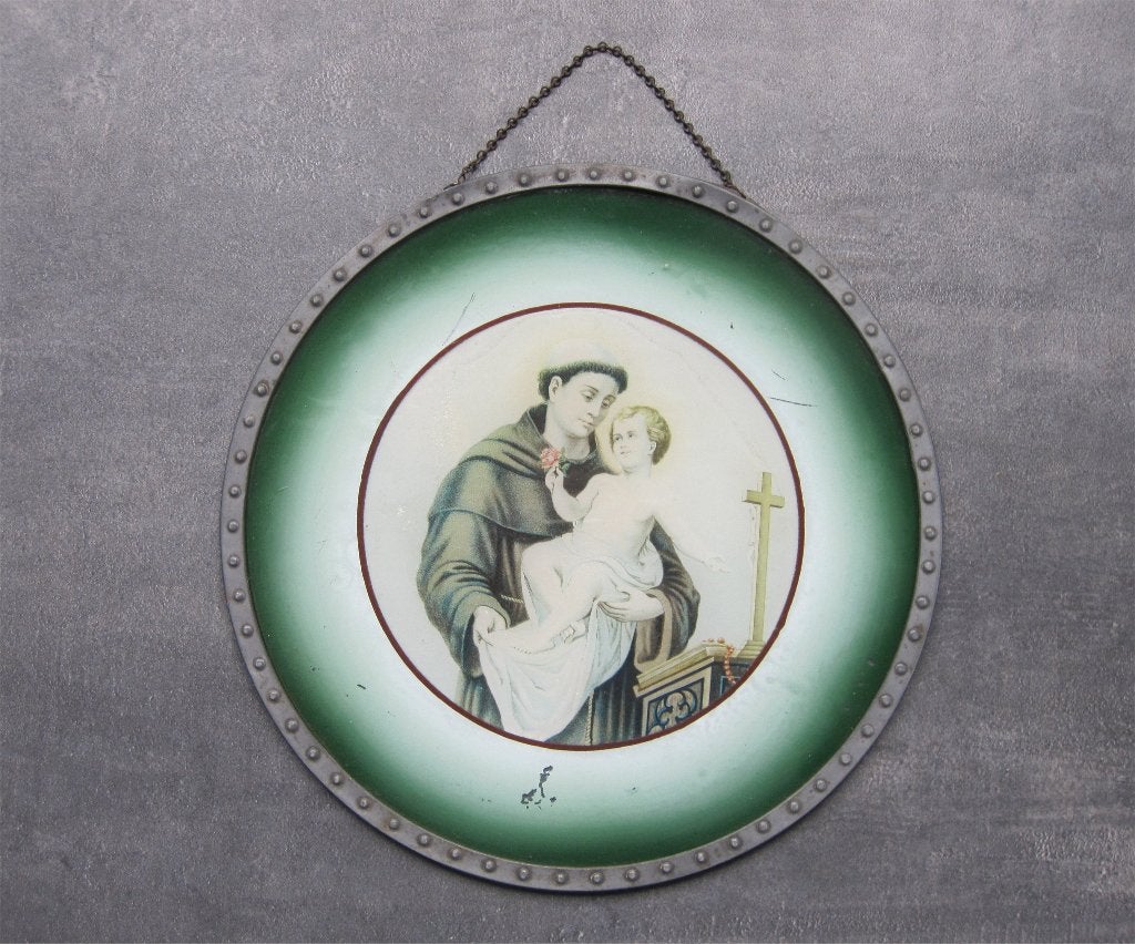 Antiek glas in lood met religieuze voorstelling, Ophalen of Verzenden
