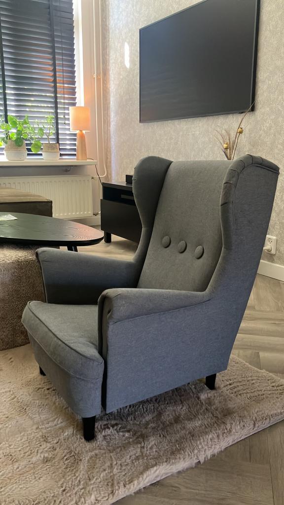 Ikea kinderfauteuil grijs STRANDMON. Doe een leuk bod!, Ophalen, Zo goed als nieuw, Minder dan 75 cm, 50 tot 75 cm