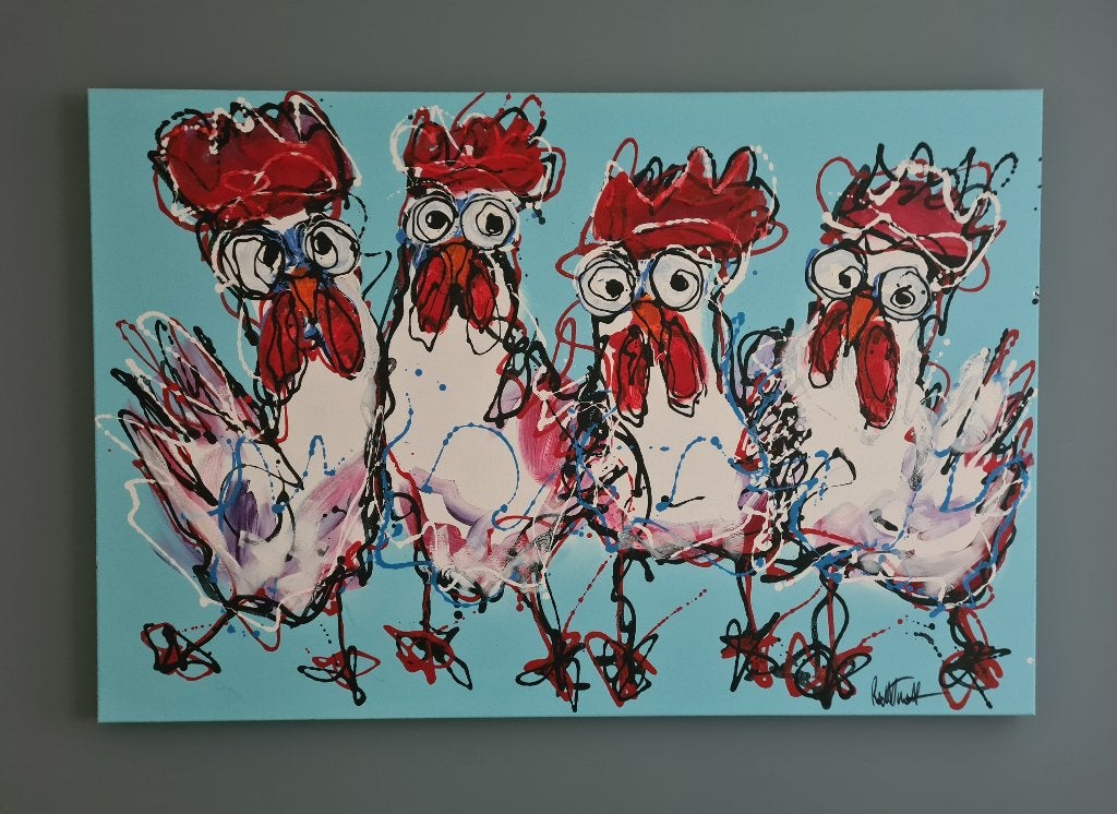 Schilderij kippen, Antiek en Kunst, Ophalen