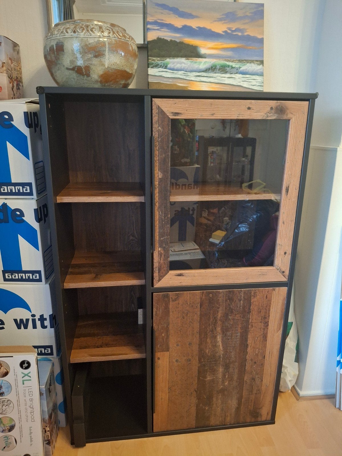 Industriële kast met open vakken en deuren, 50 tot 100 cm, 25 tot 50 cm, Ophalen, Overige houtsoorten