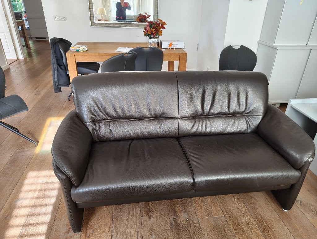 W. SCHILLIG – 2 luxe bruine leren banken, als nieuw!, Ophalen, Overige maten, 150 tot 200 cm, Zo goed als nieuw