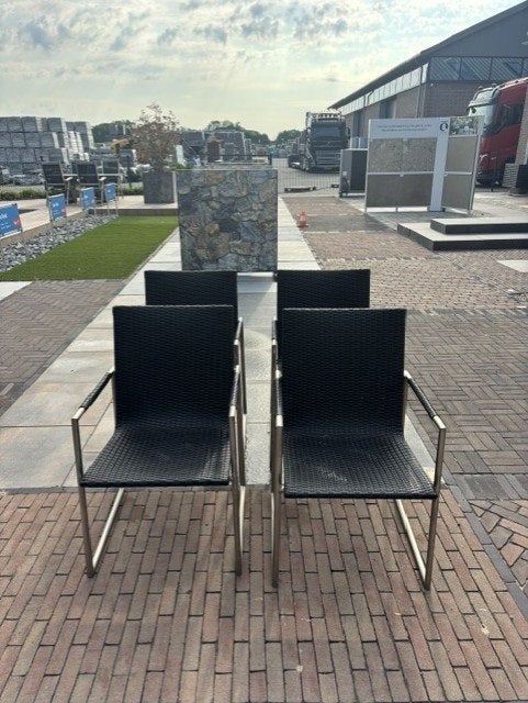 4 Design stoelen met RVS onderstel - Showtuinmodel, Tuin en Terras, Tuinstoelen, Ophalen, Zo goed als nieuw, Rvs