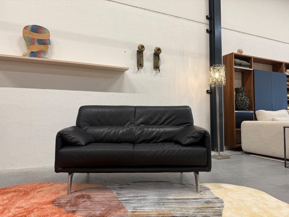 Leolux Bora Balanza Bank 2 Zits Noli Zwart leer 158, Info@leolux.nl, 150 tot 200 cm, Ophalen of Verzenden, Rechte bank