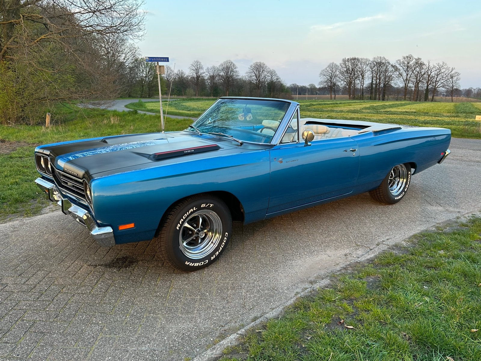 Plymouth Roadrunner 383 1969 Blauw cabrio, Auto's, Automaat, Achterwielaandrijving, 8 cilinders, Cabriolet