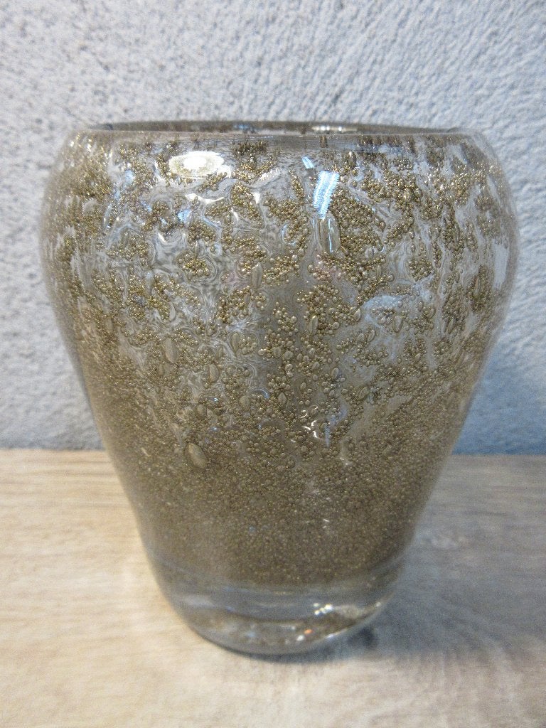 Glazen bubbel vaas met goud, Ophalen of Verzenden, Gebruikt, Overige kleuren, Glas