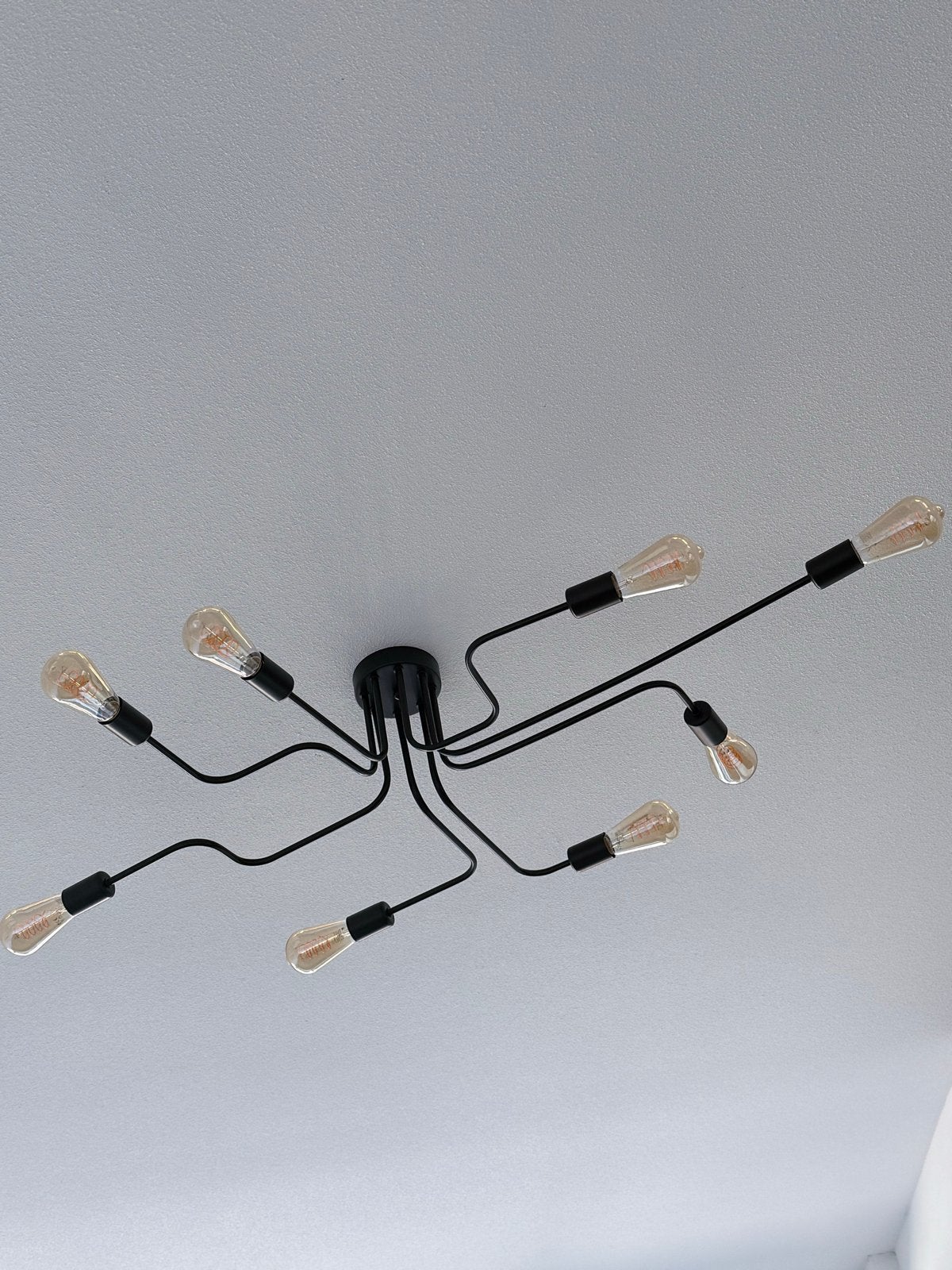 Moderne Zwarte Plafondlamp met 8 Vintage Edison Lampen, Ophalen, Nieuw, Metaal, E27 (groot)