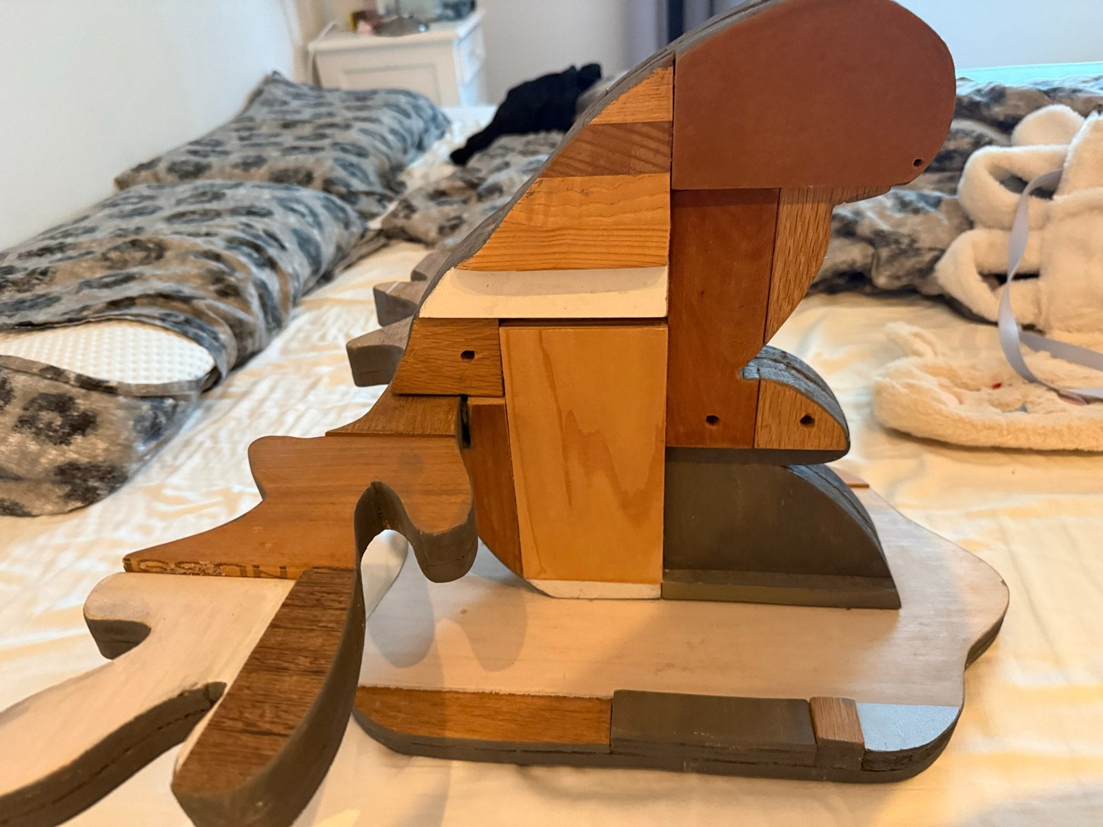 Uniek houten elandhoofd voor aan de muur - Handgemaakt, Hout, Gebruikt, Meerkleurig, Ophalen of Verzenden