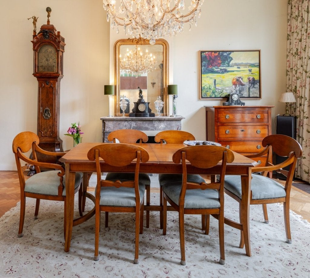Eettafel en stoelen Kersenhout SELVA Biedermeier (Italiaans), Ophalen, Gebruikt, 150 tot 200 cm, Kersenhout