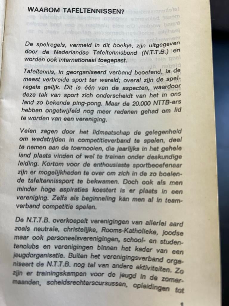 Tafeltennis spelregels boekje N.T.T.B. 1973, Ophalen of Verzenden, Gebruikt, Overige typen