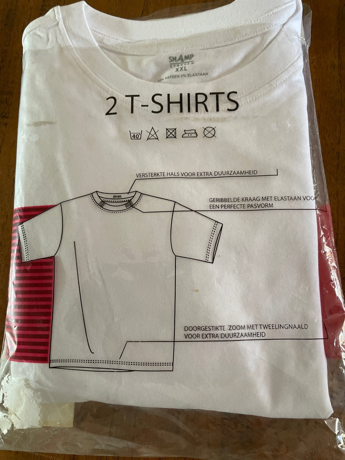 2-pack witte SHAMP T-shirts XXL, 95% katoen, 5% elastaan, Kleding | Heren, Ophalen of Verzenden, Nieuw, Maat 56/58 (XL), Wit