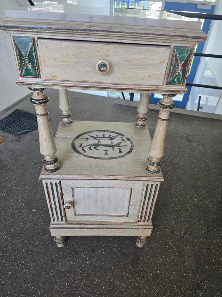 Antieke bijzettafel met marmeren blad en lade, Ophalen of Verzenden