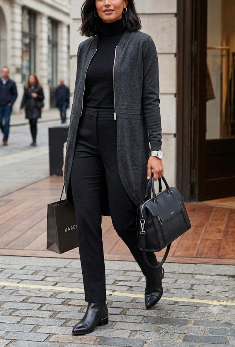 Karen Millen Antraciet Grijs Lang Vest Met Rits - Maat M, Maat 38/40 (M), Karen Millen, Ophalen of Verzenden, Zo goed als nieuw