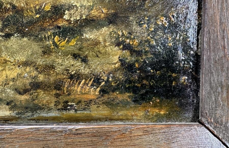 1400. Olieverfschilderij – boslandschap, 20e eeuw, Antiek en Kunst, Kunst | Schilderijen | Klassiek, Ophalen of Verzenden