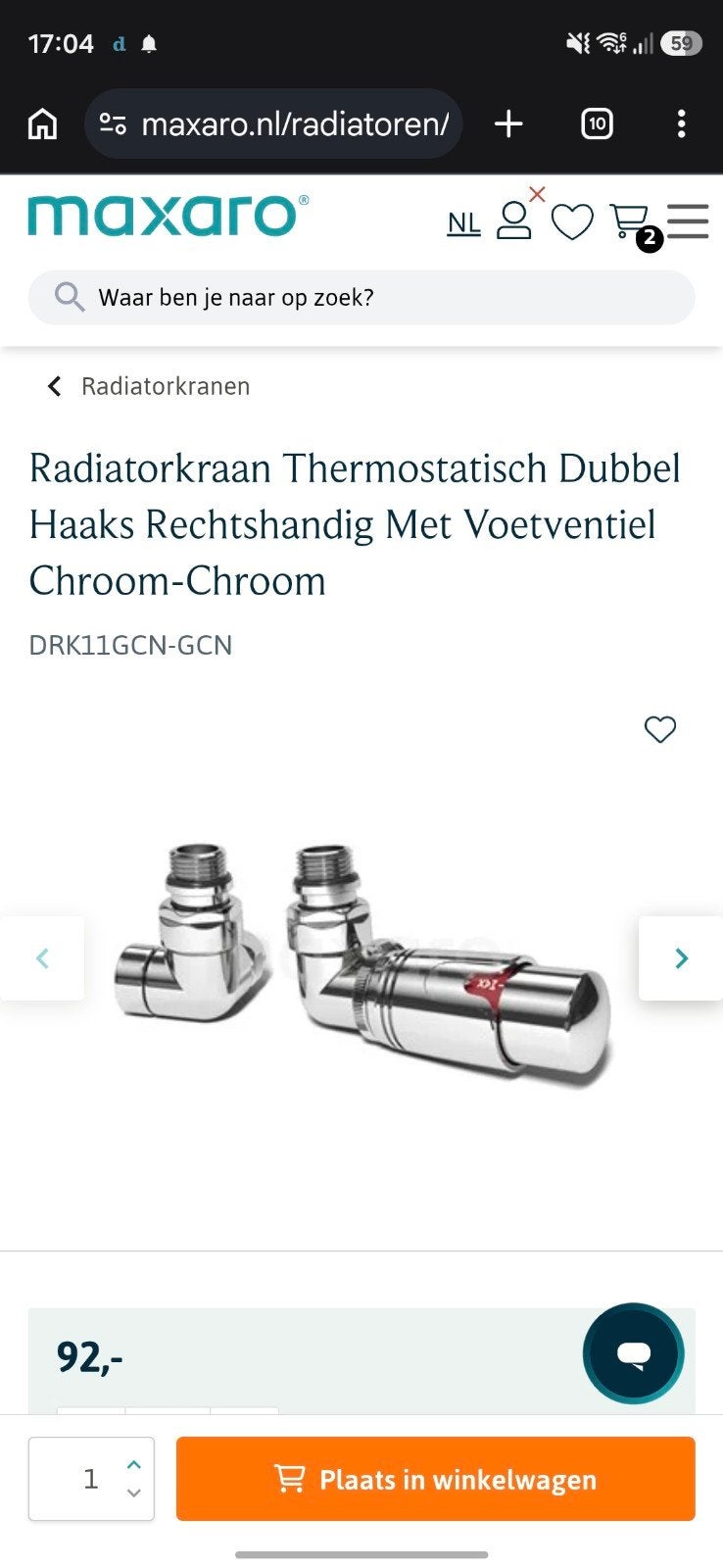 Thermostatische Radiatorkraan Dubbel Haaks Chroom, Minder dan 30 cm, Overige typen, Nieuw, Minder dan 60 cm