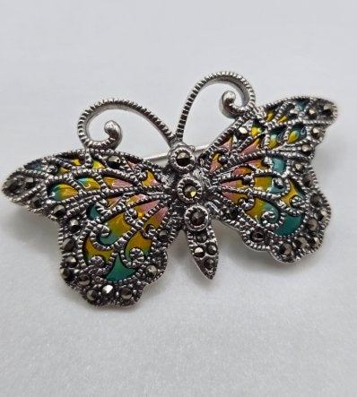 925 zilveren broche, met Marcasiet en glas emaille, Sieraden, Tassen en Uiterlijk, Broches, Nieuw, Ophalen of Verzenden, Nvt, Zilver