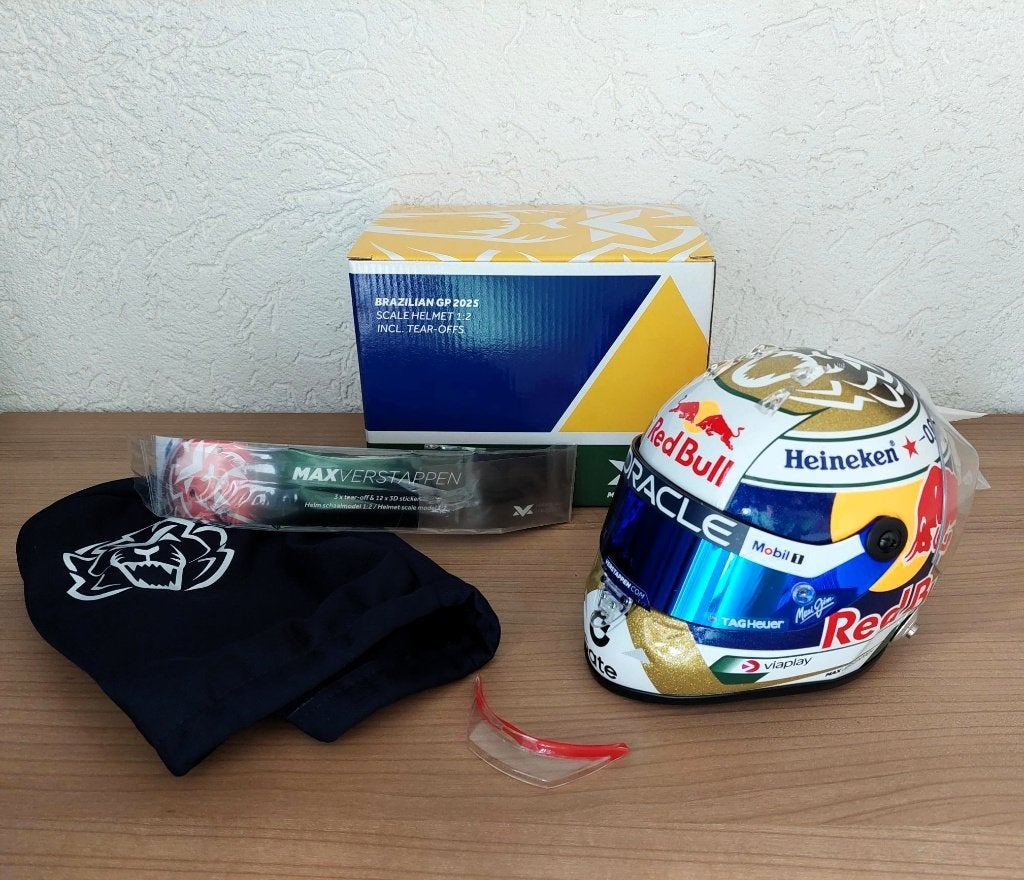 Max Verstappen 1:2 helm Brazilian GP 2025, Ophalen of Verzenden, Zo goed als nieuw, Formule 1
