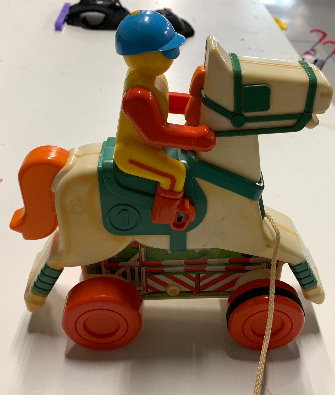 Chicco vintage trekpaard uit de jaren 60 met jockey., Antiek en Kunst, Ophalen of Verzenden