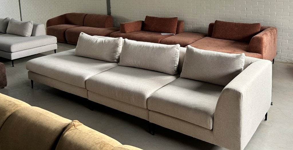 Modulaire zithoeken flexibel SALE in terra + beige 10-70%, Ophalen, Modulaire zitbank uit losse elementen, 75 tot 100 cm, Zo goed als nieuw