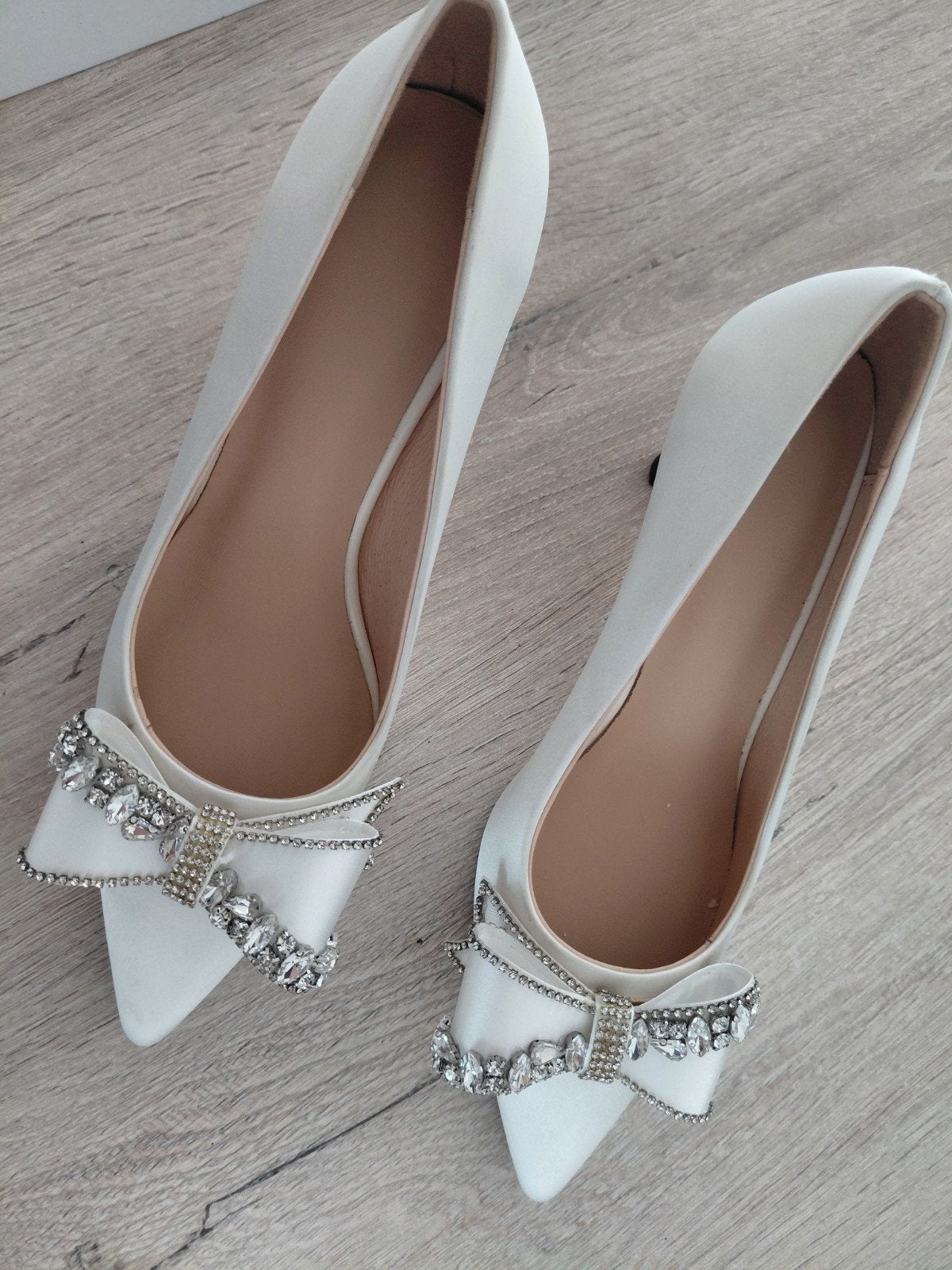 Witte echt leren bruidsschoenen en strasshakken - Maat 36, Pumps, Wit, Nieuw, Ophalen of Verzenden