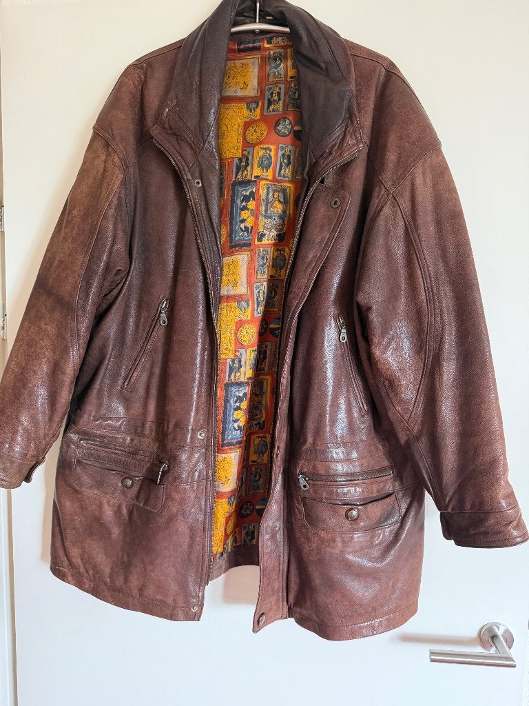 leren jas, Ophalen, Maat 56/58 (XL), Gedragen, Onbekend