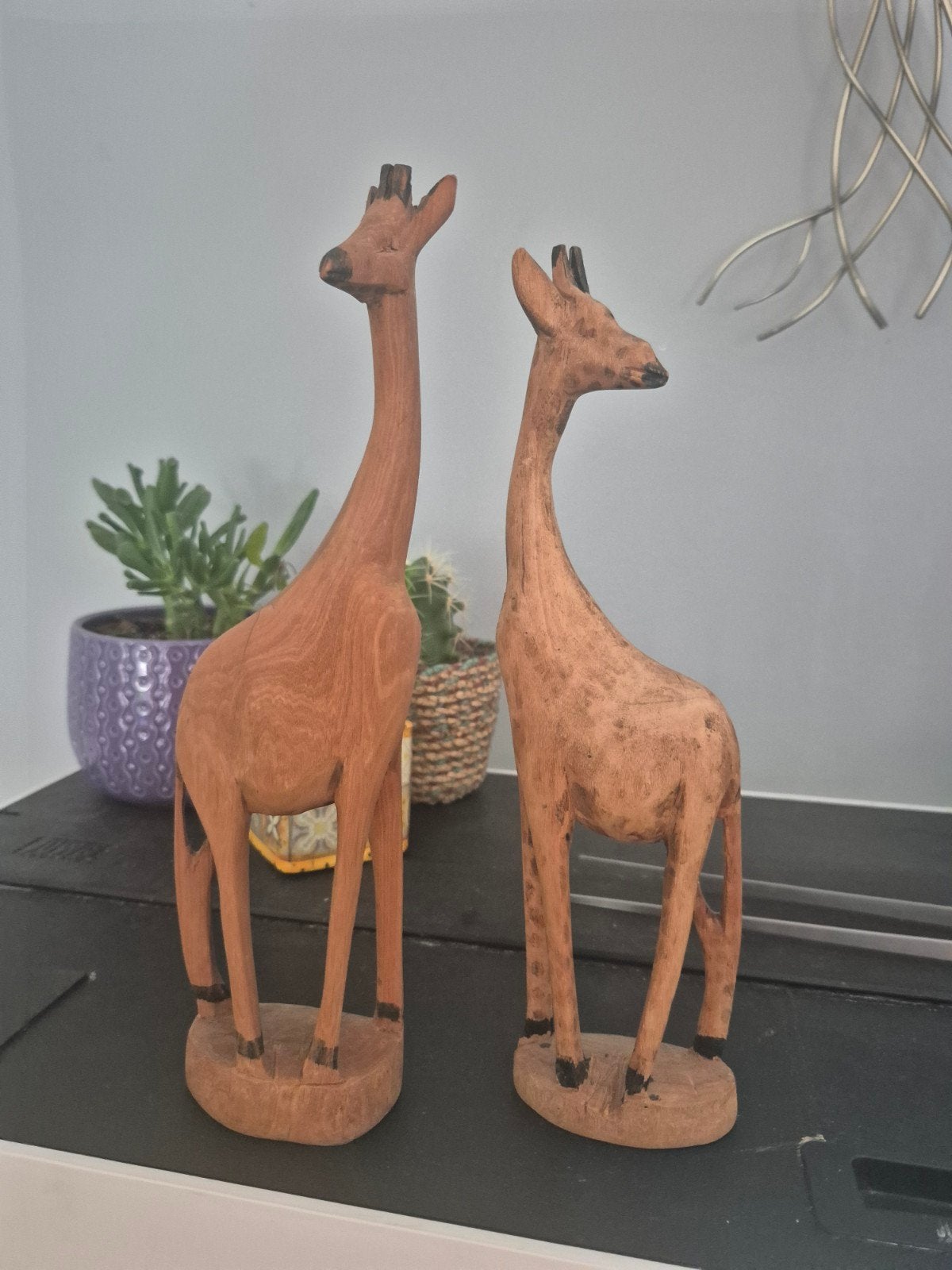 Houten Giraffe Beelden - Handgesneden Afrikaanse Decoratie, Antiek en Kunst, Ophalen of Verzenden, 20 - 50 cm, Beeld, Hout