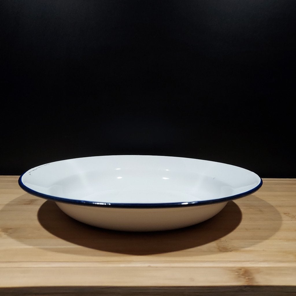 Emaille bord wit met blauwe rand no 1115, Ophalen of Verzenden