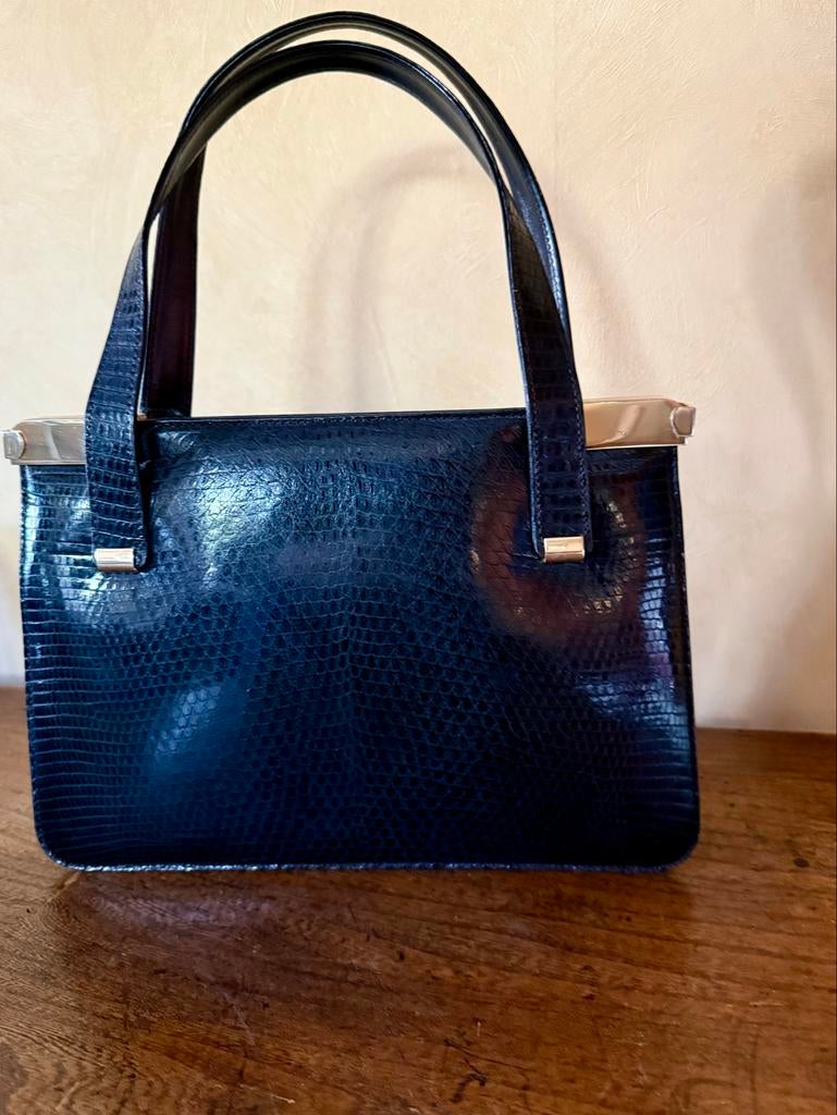Vintage jaren 50 leder handtas, Sieraden, Tassen en Uiterlijk, Tassen | Damestassen, Ophalen of Verzenden, Zo goed als nieuw, Zwart