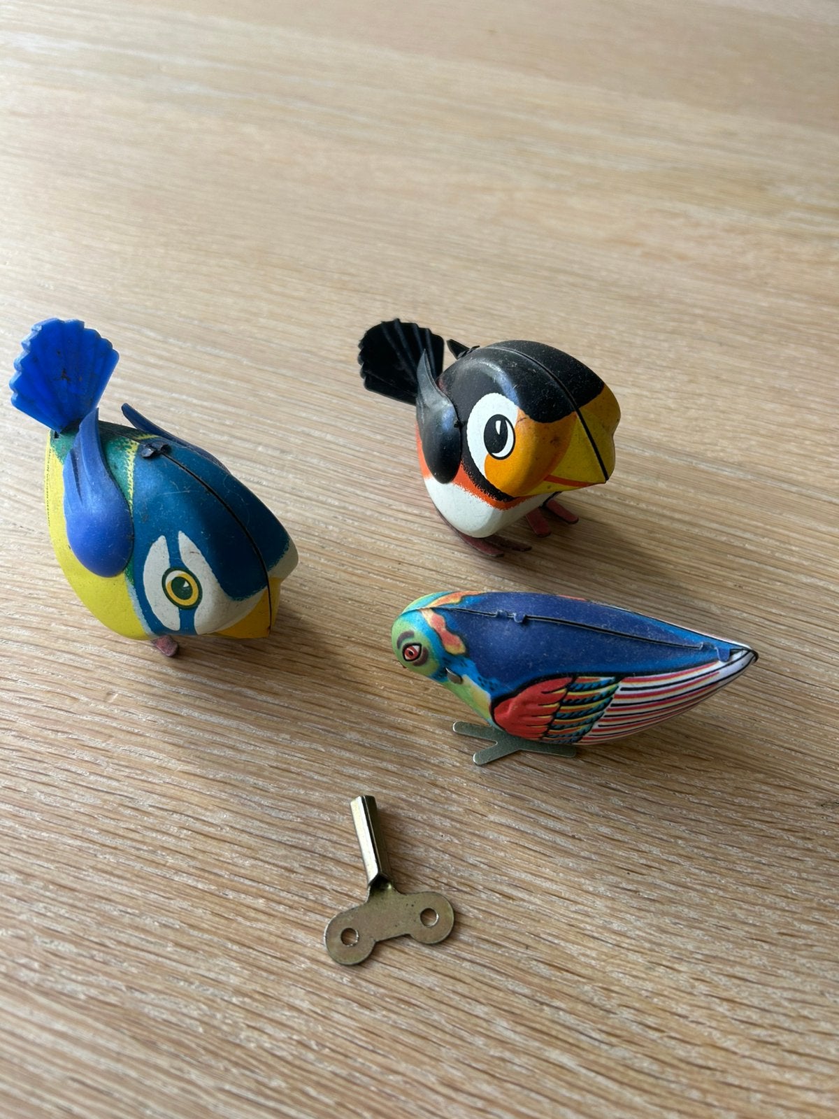 Set van 3 Vintage Blikken Opwindvogels  + Originele Sleutel, Ophalen of Verzenden