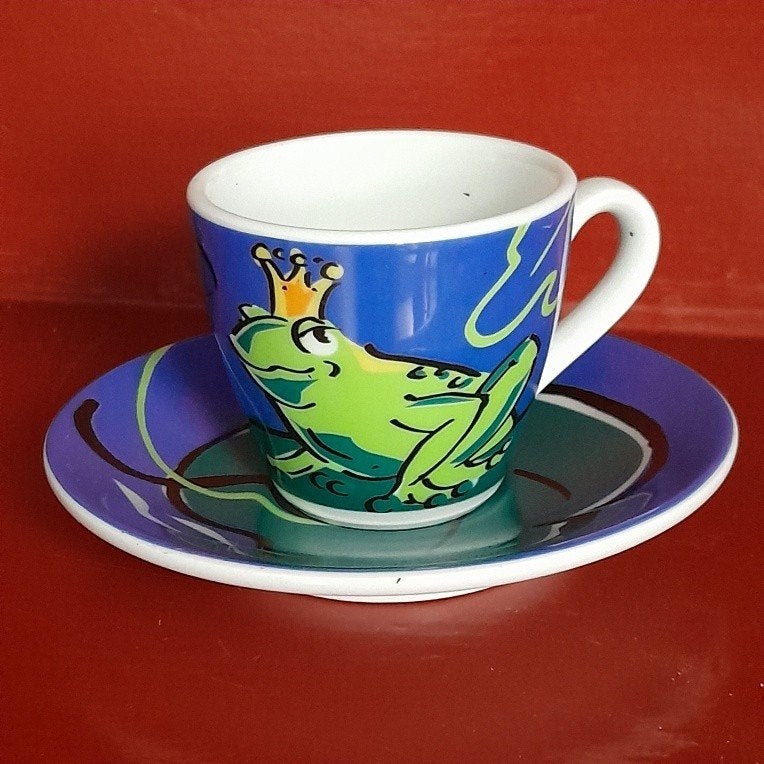 Espressokopje-en-schotel Kikkerkoning, Gebruikt, Arzberg, Ophalen of Verzenden, Overige stijlen