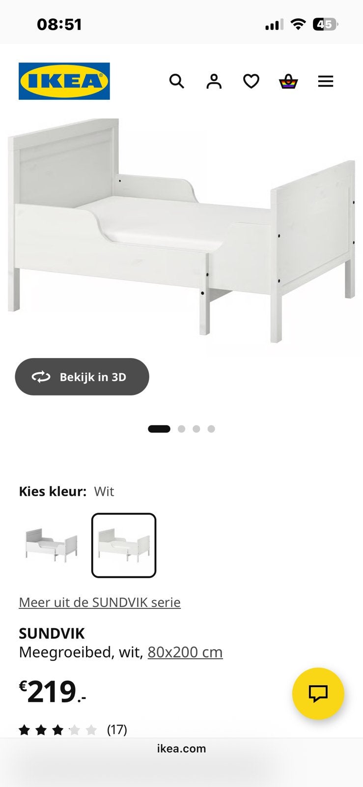 SUNDVIK meegroeibed Ikea + meegroeimatras en lattenbodem, Kinderen en Baby's, Kinderkamer | Bedden, Ophalen, Gebruikt, 70 tot 85 cm