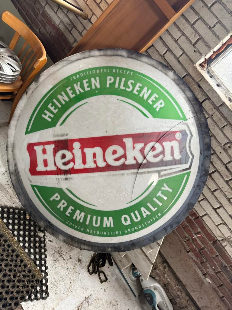 Vintage Heineken Pilsener Lichtbak Reclamebord, Verzamelen, Biermerken, Ophalen, Gebruikt, Reclamebord, Plaat of Schild, Heineken