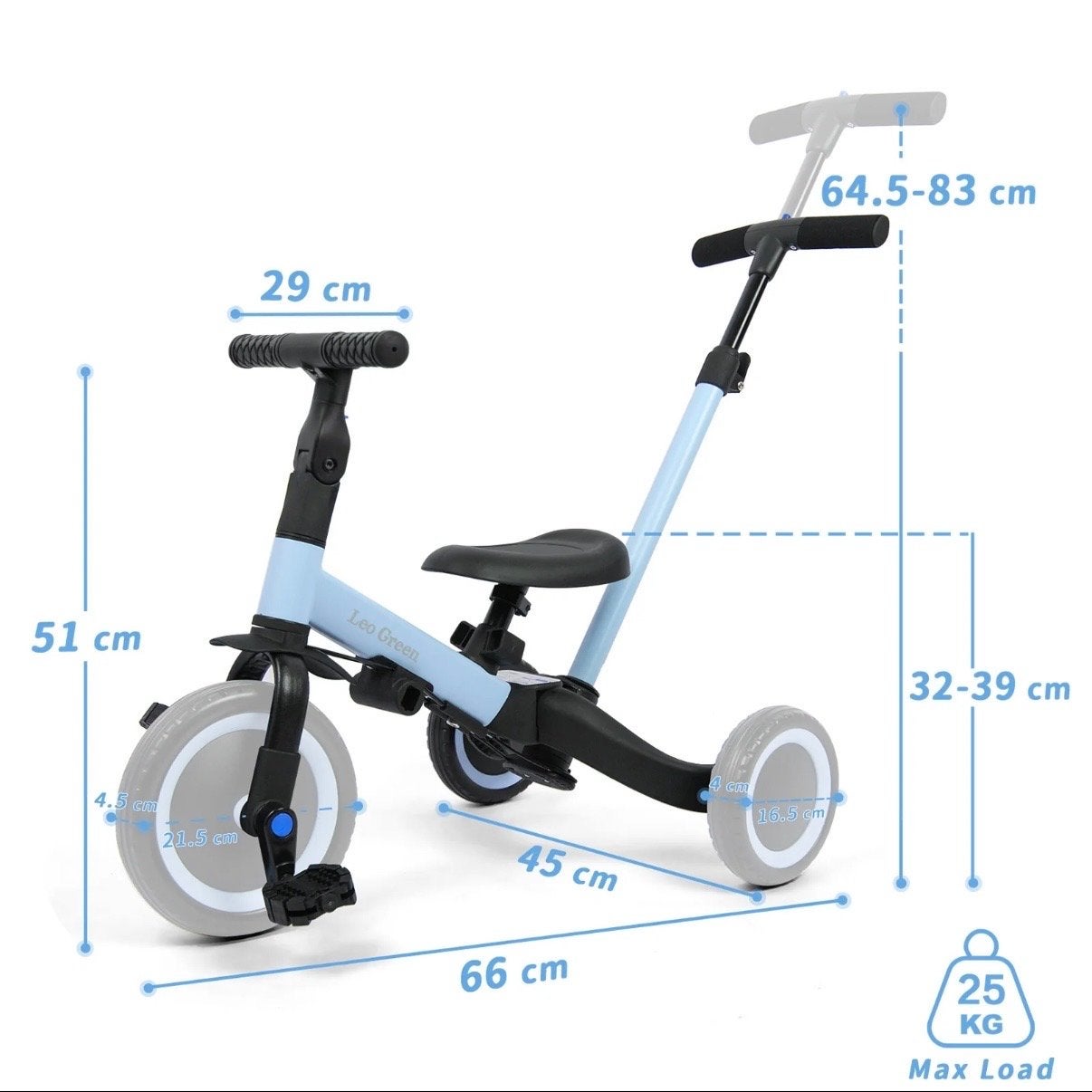 Leo Green 4-in-1 Loopfiets/Driewieler/Duwfiets, Ophalen, Gebruikt, Loopfiets