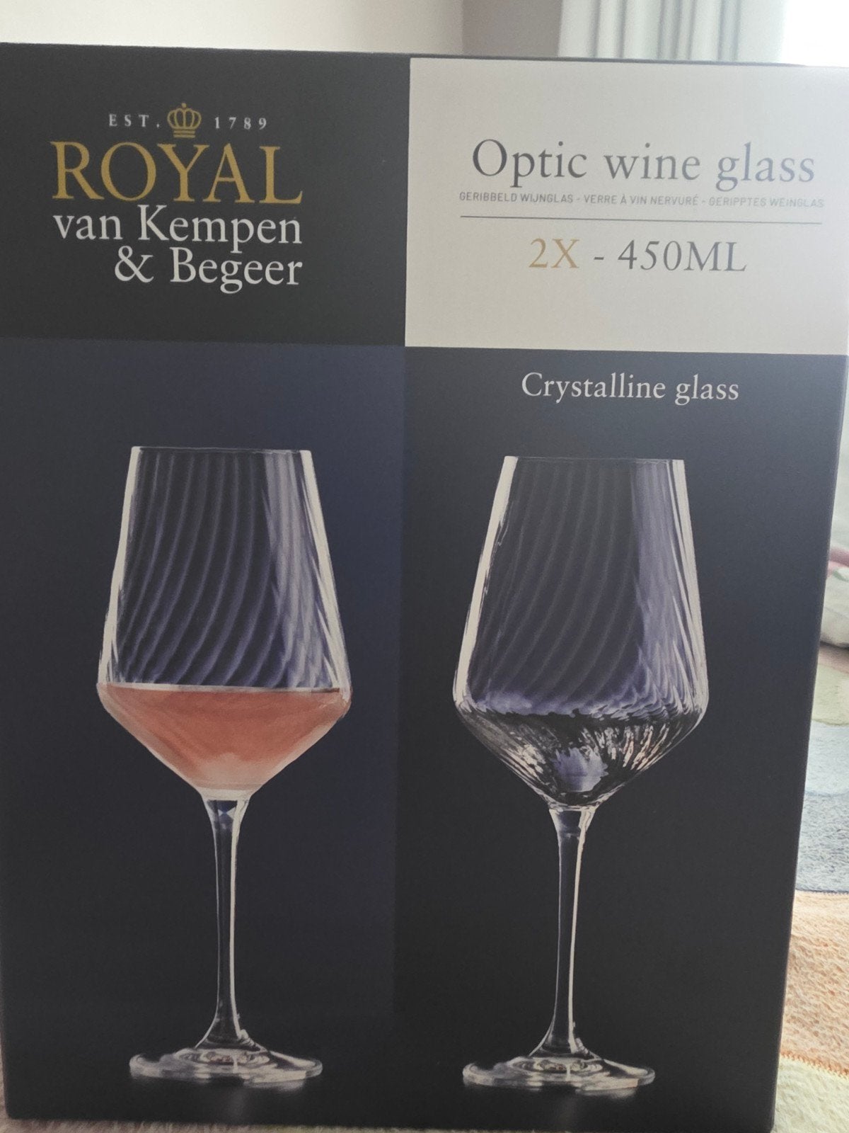 Royal van Kempen & Begeer Optic wijnglazen 2x 450ml, Nieuw, Ophalen of Verzenden, Overige merken, Glas