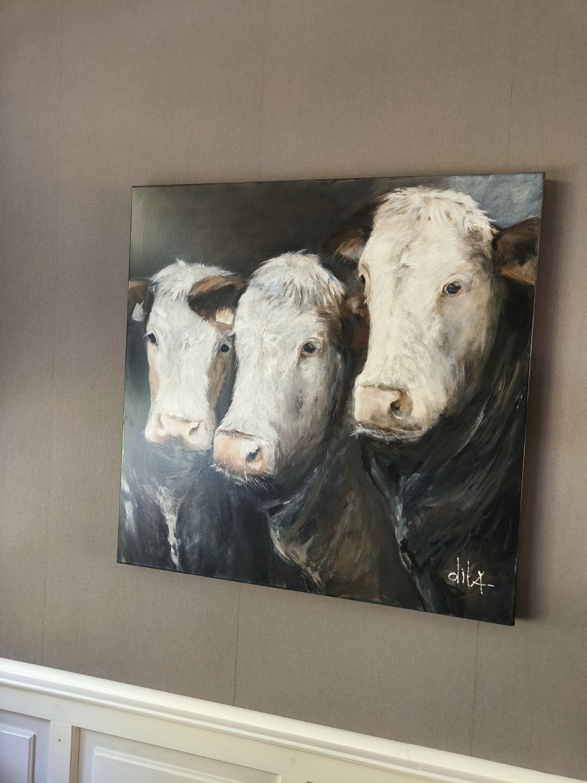 Schilderij 3 koeien, acryl op doek., Ophalen