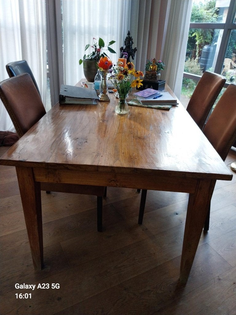 beuken tafel met 4 stoelen, Ophalen, Gebruikt, 200 cm of meer, 50 tot 100 cm