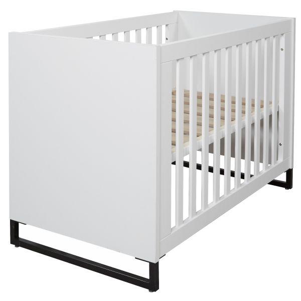 Ledikant Torino 60x120 wit met staal zwarte poten, Ophalen, Gebruikt, Minder dan 140 cm, Matras