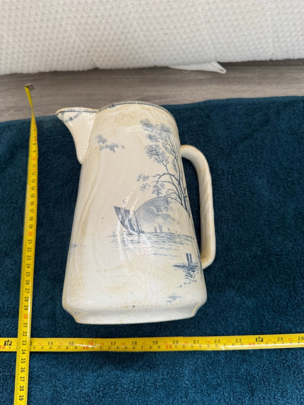 Antieke Marines kan met blauw-wit decor, Ophalen of Verzenden