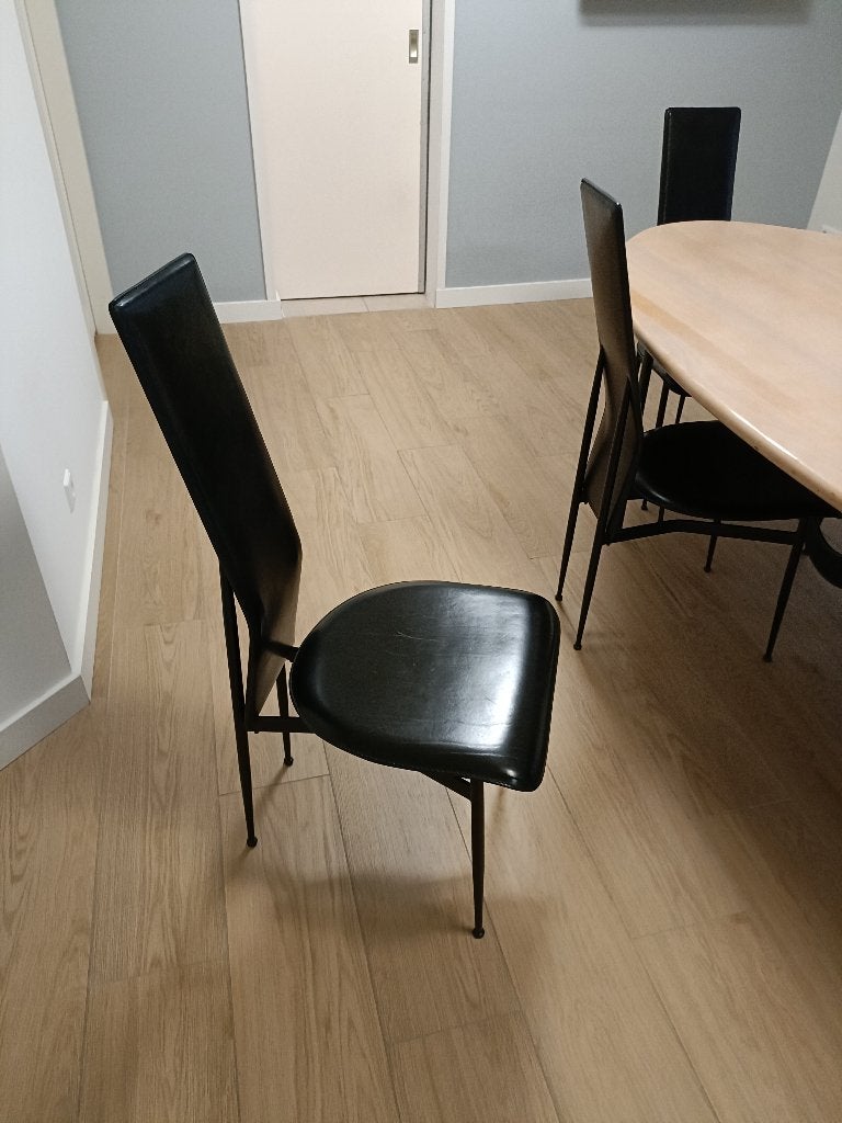 Fasem eetkamerstoel 6 stuks staal + leer zwart, Huis en Inrichting, Stoelen, Ophalen, Gebruikt, Zwart, Modern