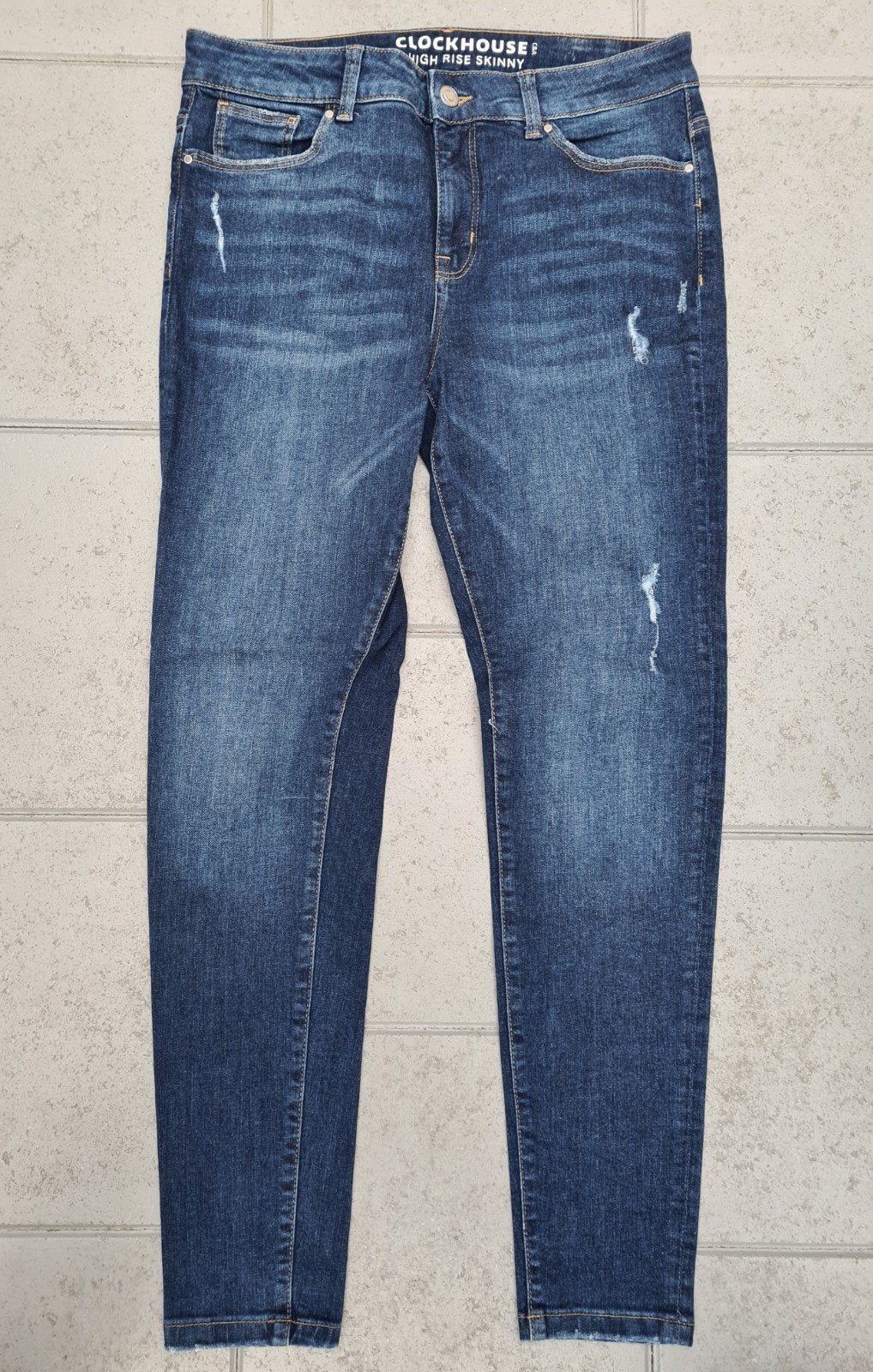 NIEUW Clockhouse high rise jeans skinny mt 42 used look, Ophalen, Nieuw, Blauw, W33 - W36 (confectie 42/44)