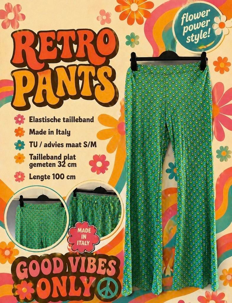 Flower power retro pants - maat S/M (36/38), Ophalen of Verzenden, Zo goed als nieuw, Maat 36 (S), Lang