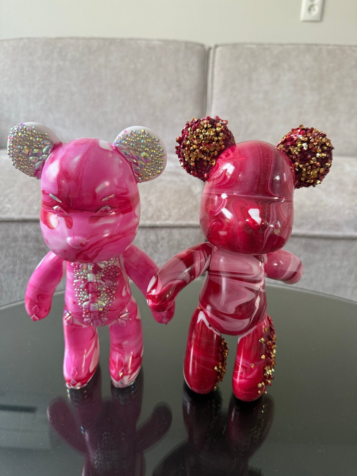 Unieke handgemaakte Beren beeldjes - Roze en Rood, Ophalen of Verzenden, Zo goed als nieuw, Beeldje, Overige merken