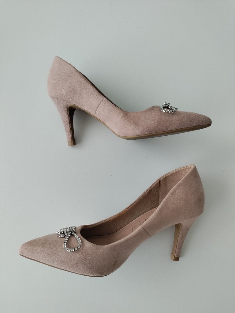 New Look shoes heel pink/beige suedette shiny bow, Ophalen of Verzenden, Nieuw, Beige, Sneakers of Gympen