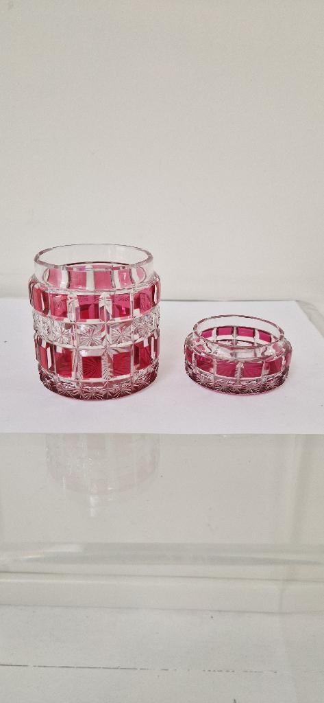 Antieke rode (kristallen) glazen pot, Antiek en Kunst, Ophalen of Verzenden
