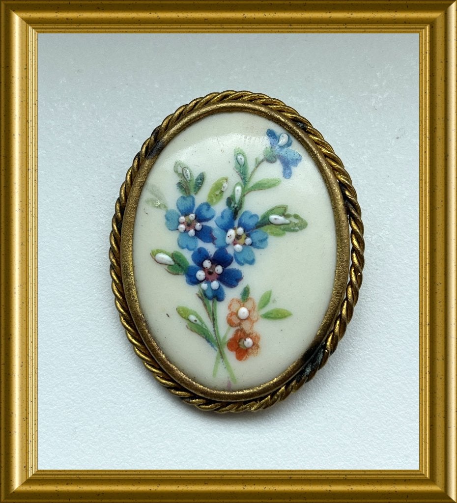Mooie handgeschilderde Limoge broche met bloemen, Sieraden, Tassen en Uiterlijk, Antieke sieraden, Ophalen of Verzenden, Overige materialen