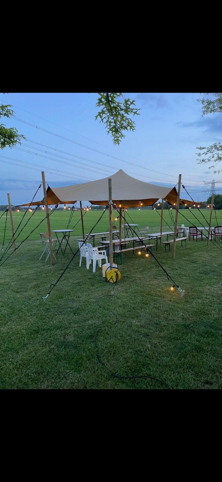 Stretchtent/strechtent te huur huren 5x7 m, Tuin en Terras, Ophalen, Zo goed als nieuw, 8 meter of meer
