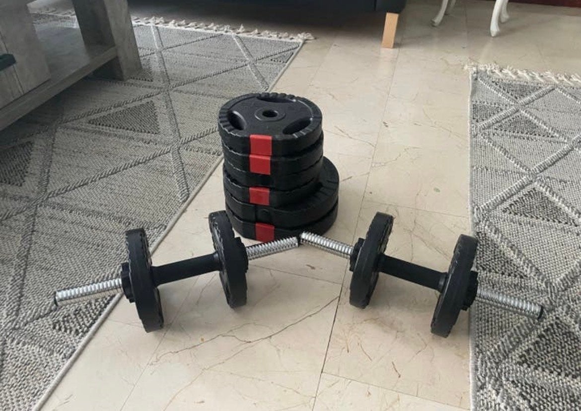 Dumbbellset met gewichten - Gorilla Sports, Ophalen of Verzenden, Gebruikt, Armen, Dumbbell
