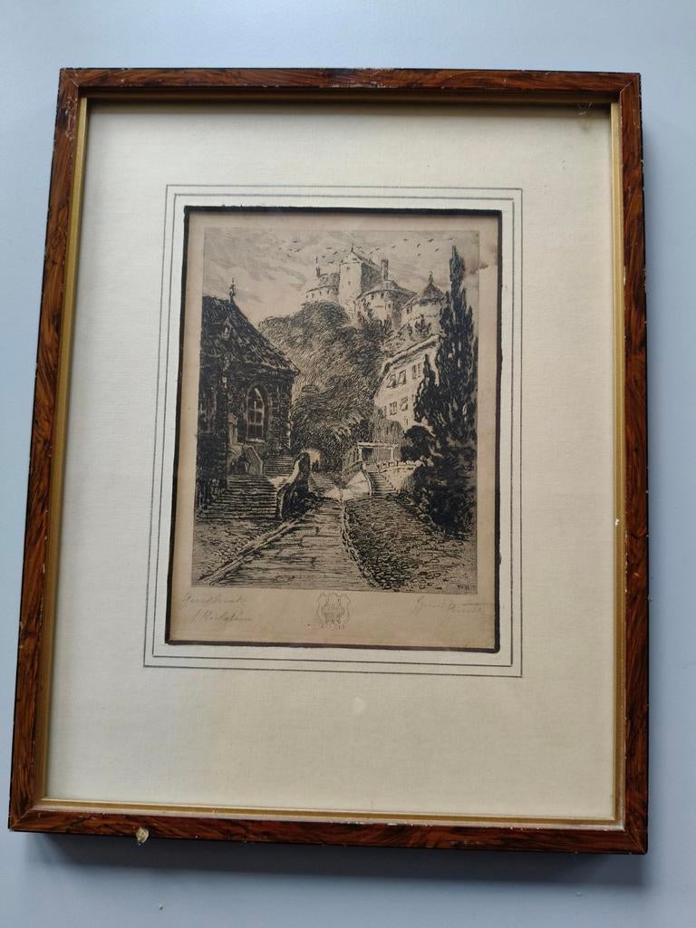 Antieke ets van  Festung Kufstein gesignaleerd, Ets, Ophalen of Verzenden, 12 cm, 16 cm