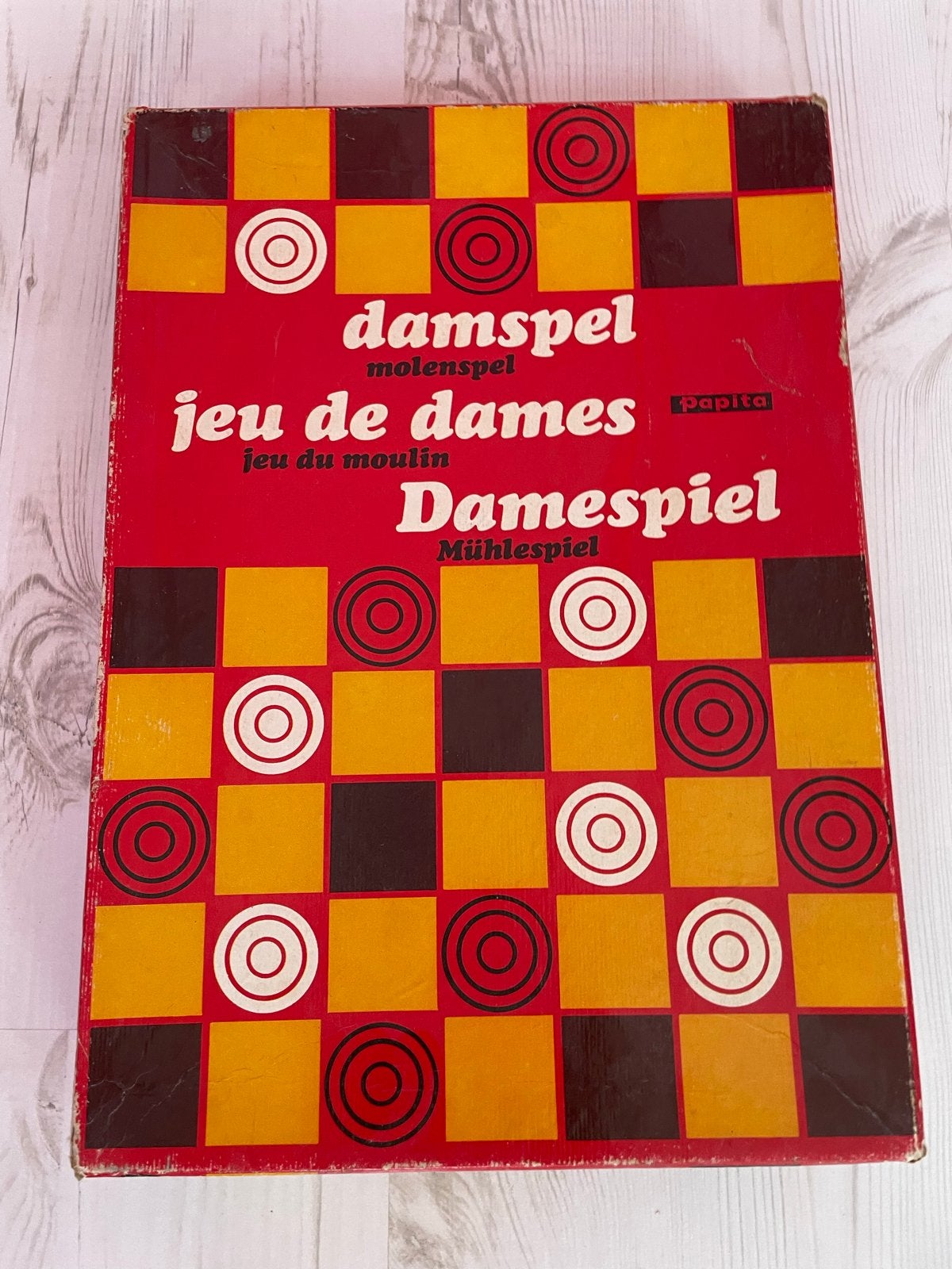 Vintage Papita Damspel / Damespiel - Klassiek Bordspel, Een of twee spelers, Ophalen of Verzenden, Gebruikt